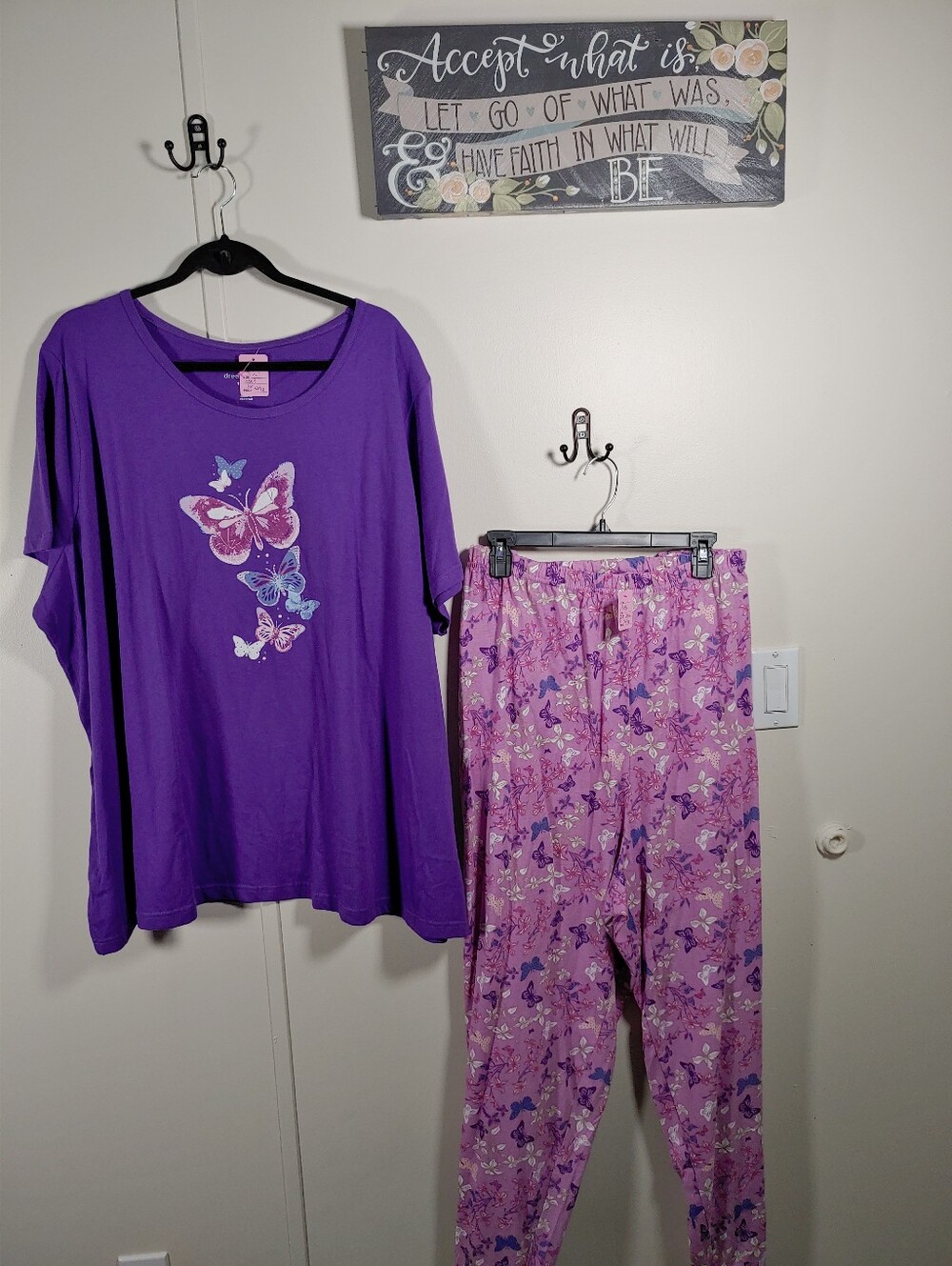 Dreams & Co. 3X 30/32 Purple Butterfly Short Sleeve Gorgeous Pajama Set